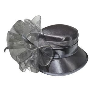 August Accessories Fine Millinery Metallic Gray Organza Dress Hat – Satin Lined